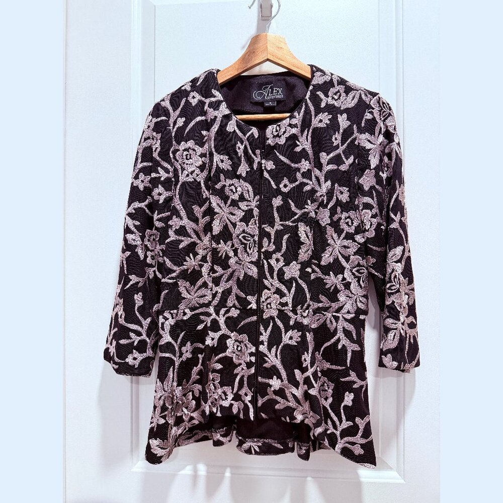 Black Formal Jacket with Dusty Pink Floral Embroidery